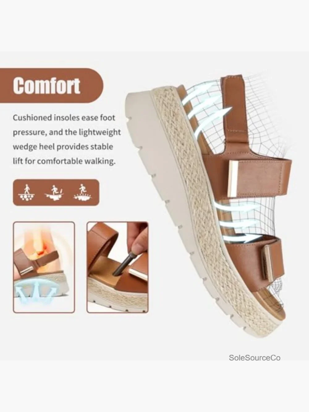 Espadrille Wedges Platform Sandals Orthopedic Arch Support Cushion Insole Buckle
